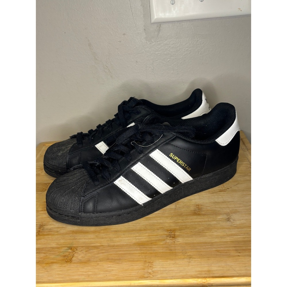 Adidas Superstar Black White Gold Shell Toe Sneakers EG4959 Mens 8.5